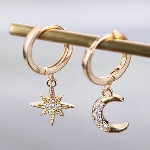 “Wish Upon A Star” Moon Space Hoop Diamond Earring